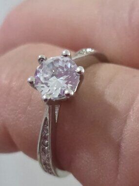 925 Sterling Silver 1CT Round Zircon Engagement Ring